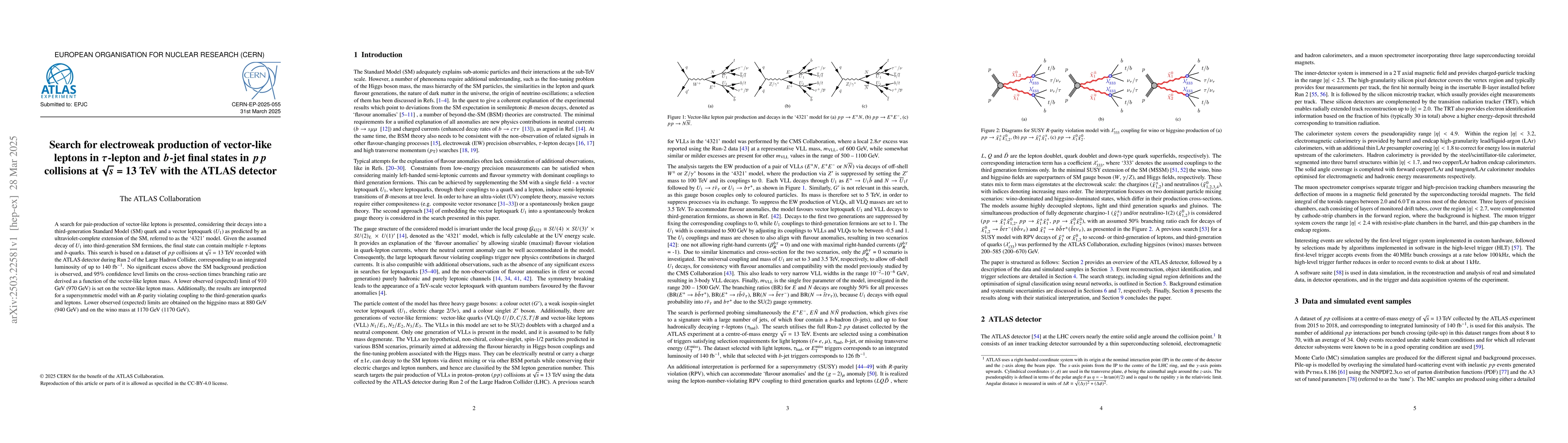 Thumbnail for Search for electroweak production of vector-like leptons in
  $τ$-lepton and $b$-jet final states in $pp$ collisions at $\sqrt{s}$ = 13
  TeV with the ATLAS detector