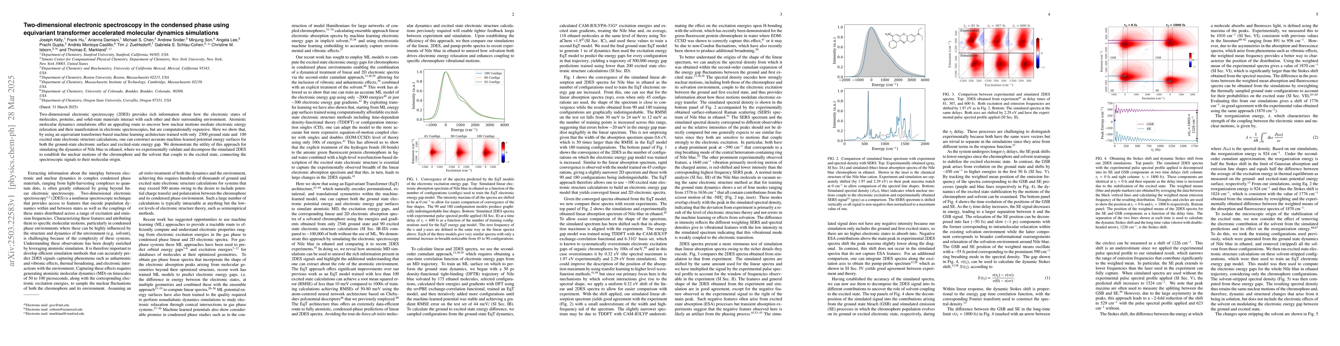 Thumbnail for Two-dimensional electronic spectroscopy in the condensed phase using
  equivariant transformer accelerated molecular dynamics simulations