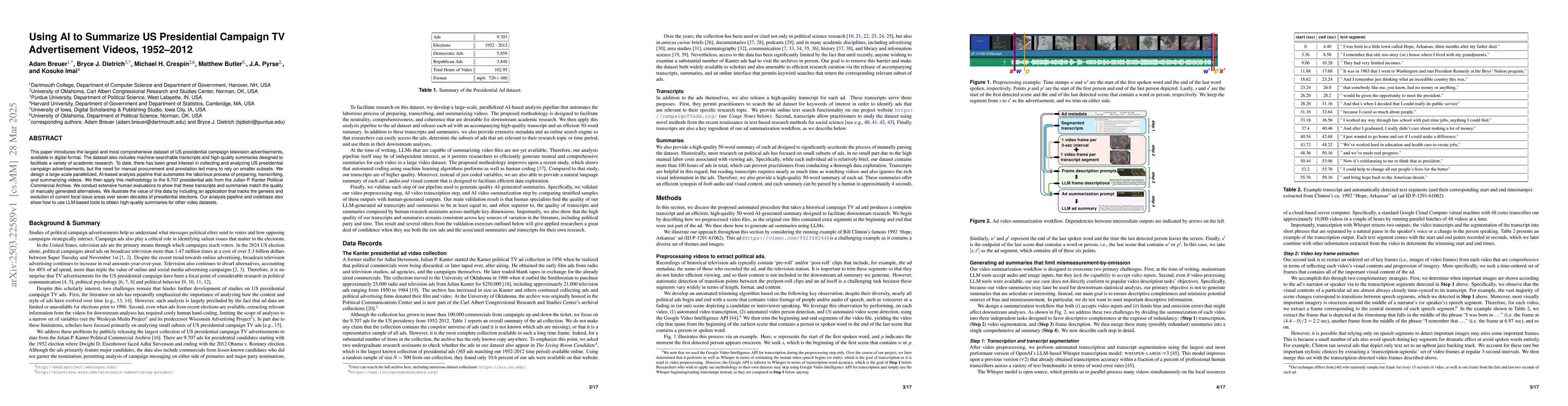 Thumbnail for Using AI to Summarize US Presidential Campaign TV Advertisement Videos,
  1952-2012