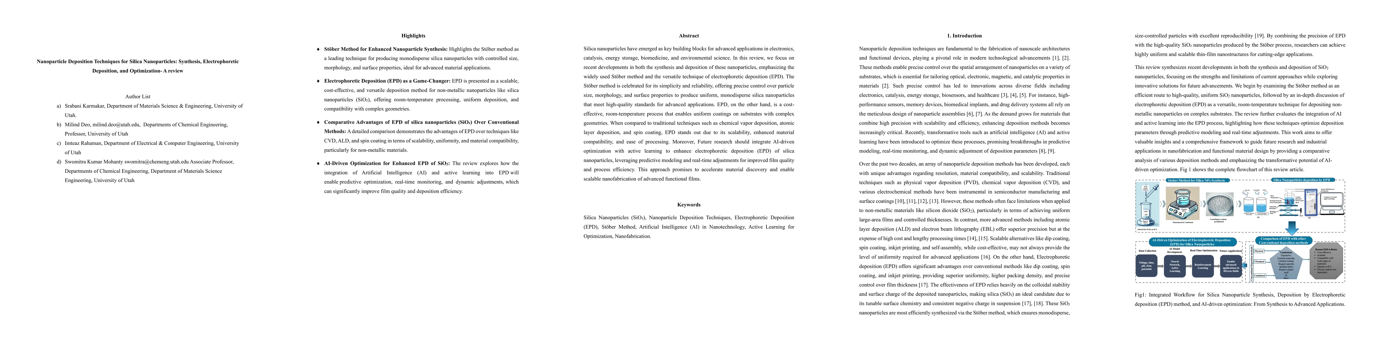Thumbnail for Nanoparticle Deposition Techniques for Silica Nanoparticles: Synthesis,
  Electrophoretic Deposition, and Optimization- A review