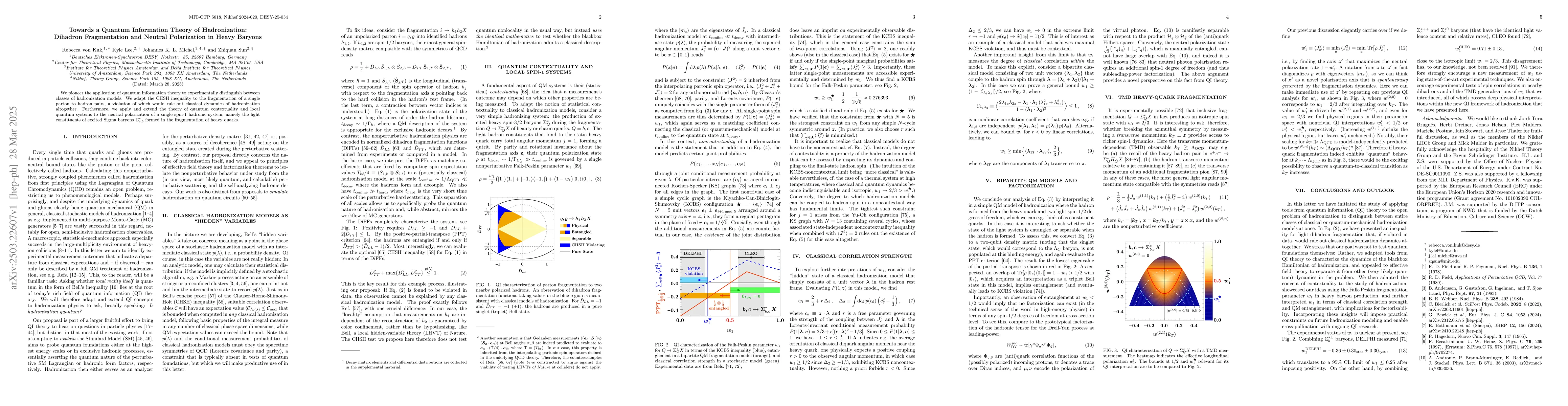 Thumbnail for Towards a Quantum Information Theory of Hadronization: Dihadron
  Fragmentation and Neutral Polarization in Heavy Baryons