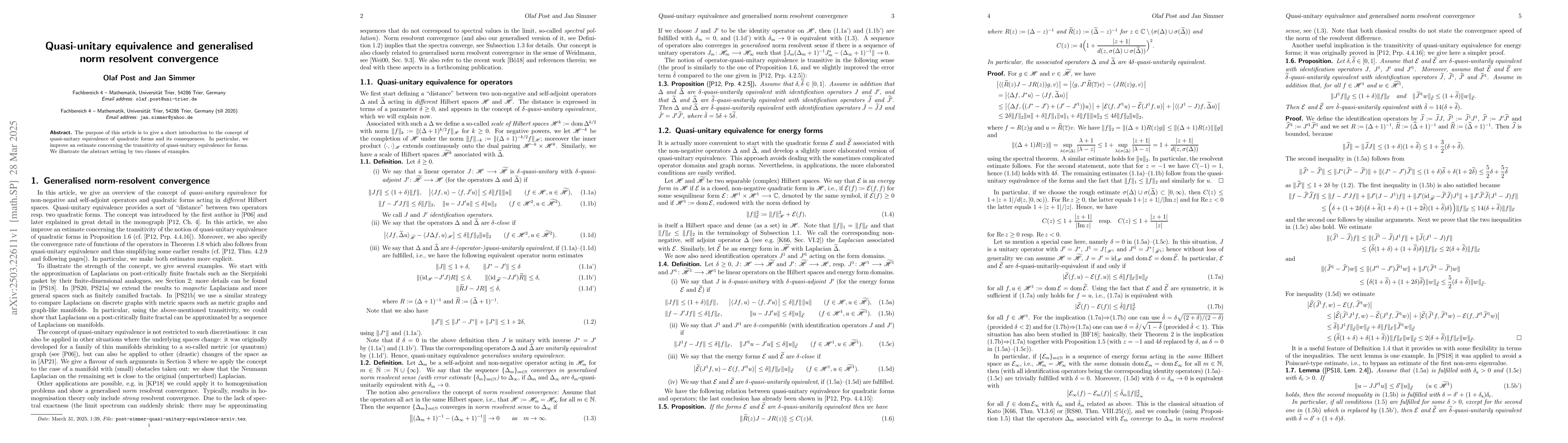 Thumbnail for Quasi-unitary equivalence and generalised norm resolvent convergence