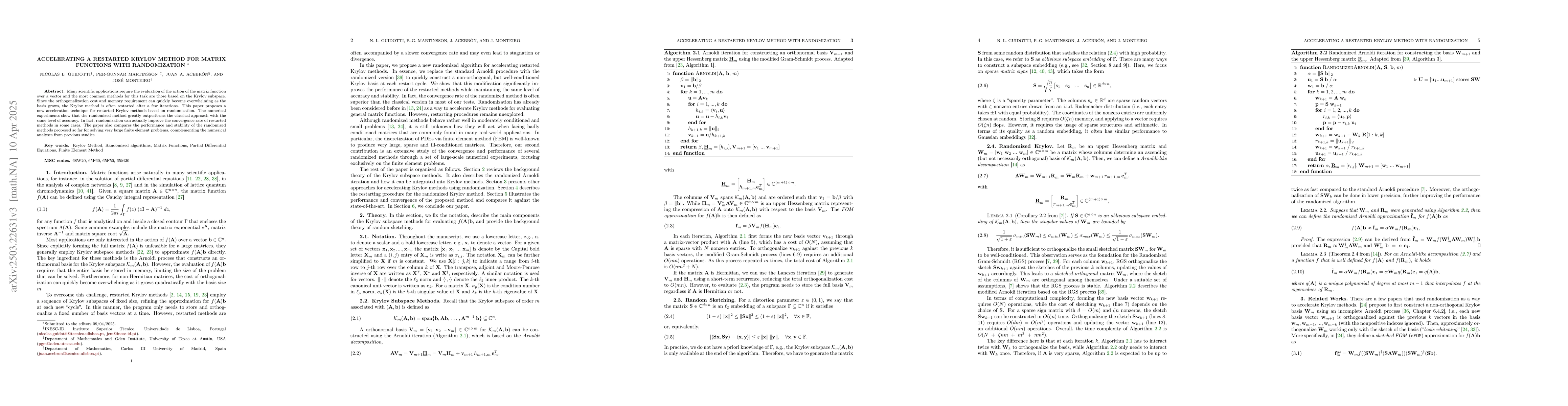 Thumbnail for Accelerating a restarted Krylov method for matrix functions with
  randomization