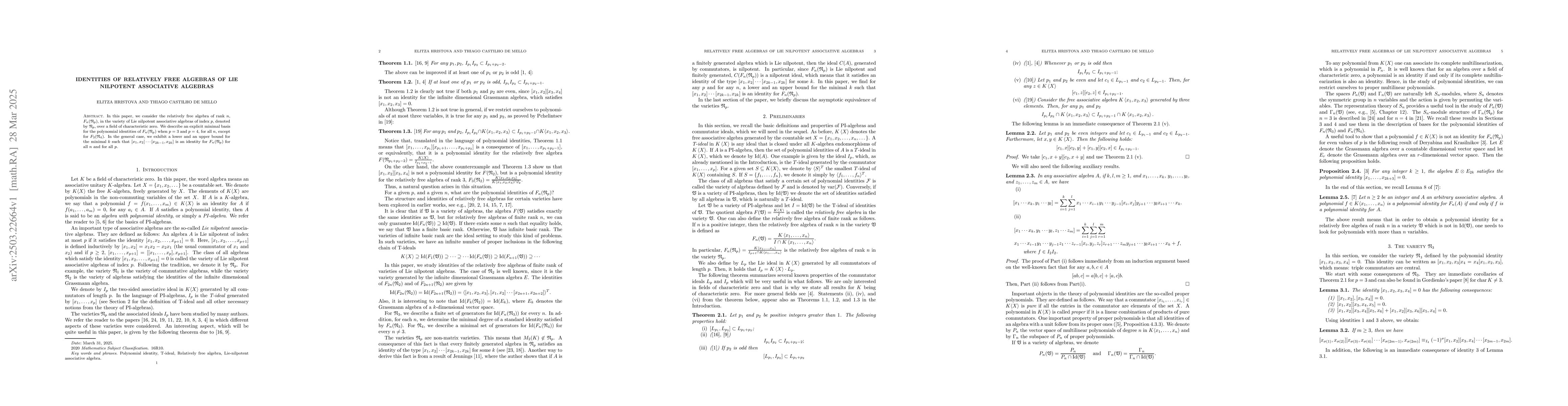 Thumbnail for Identities of relatively free algebras of Lie nilpotent associative
  algebras
