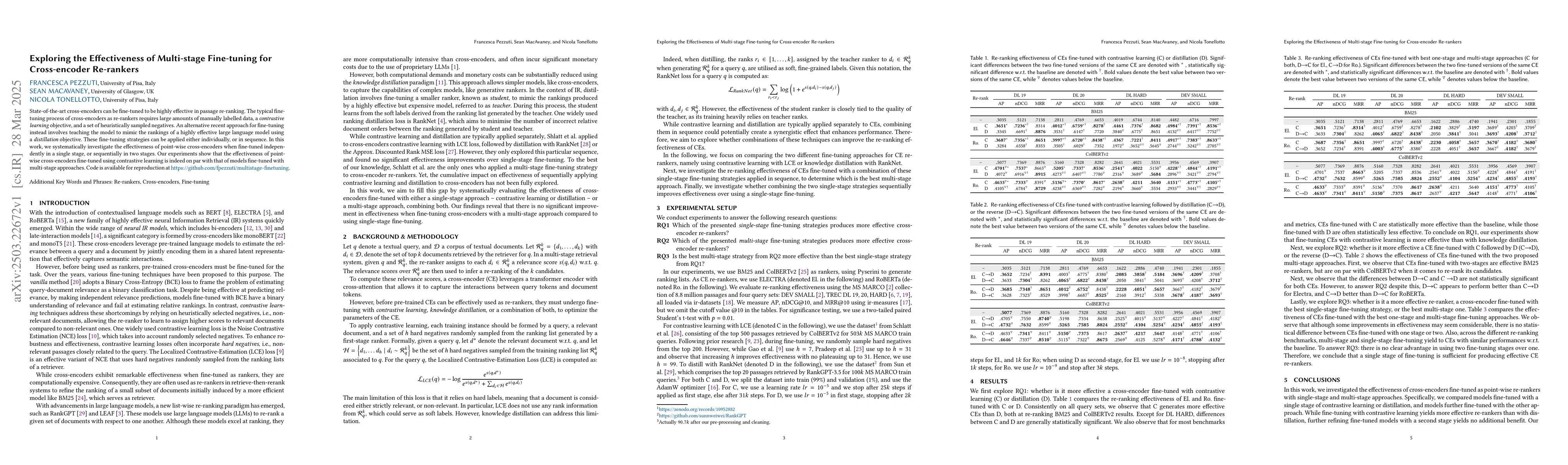 Thumbnail for Exploring the Effectiveness of Multi-stage Fine-tuning for Cross-encoder
  Re-rankers