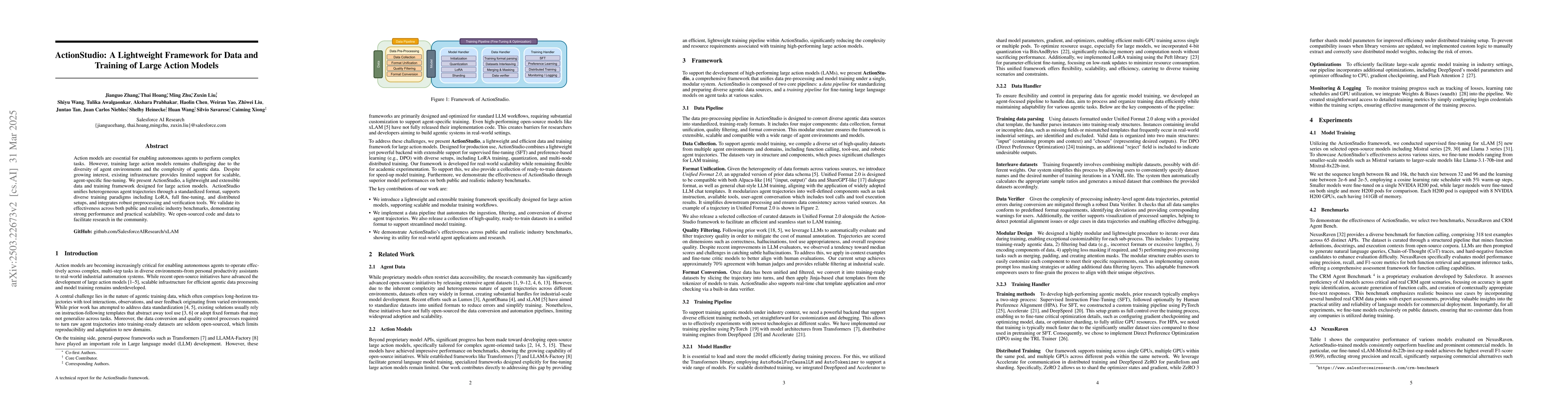 Thumbnail for ActionStudio: A Lightweight Framework for Data and Training of Large
  Action Models