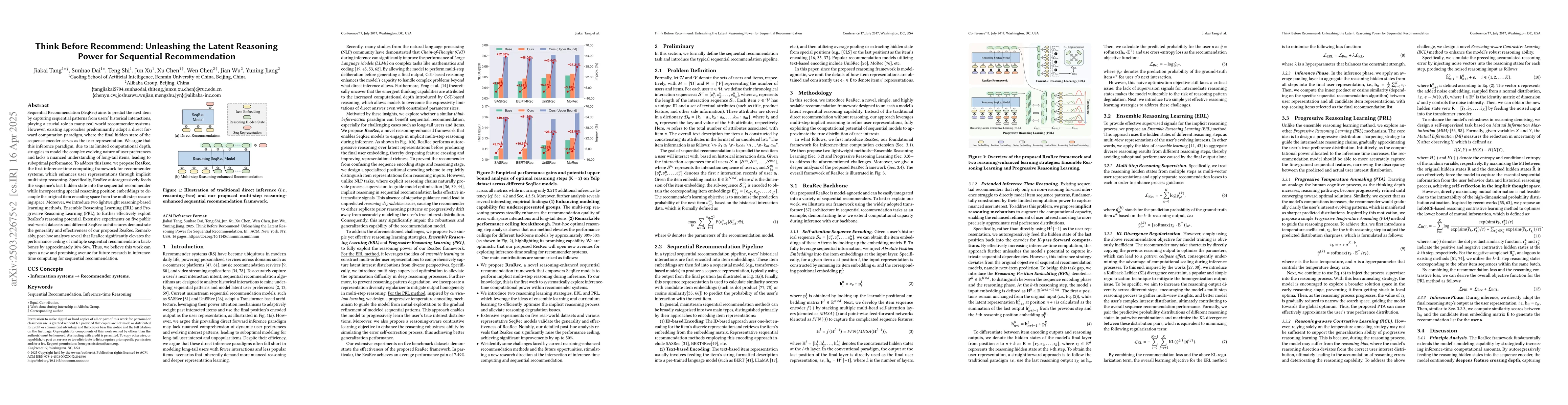 Thumbnail for Think Before Recommend: Unleashing the Latent Reasoning Power for
  Sequential Recommendation