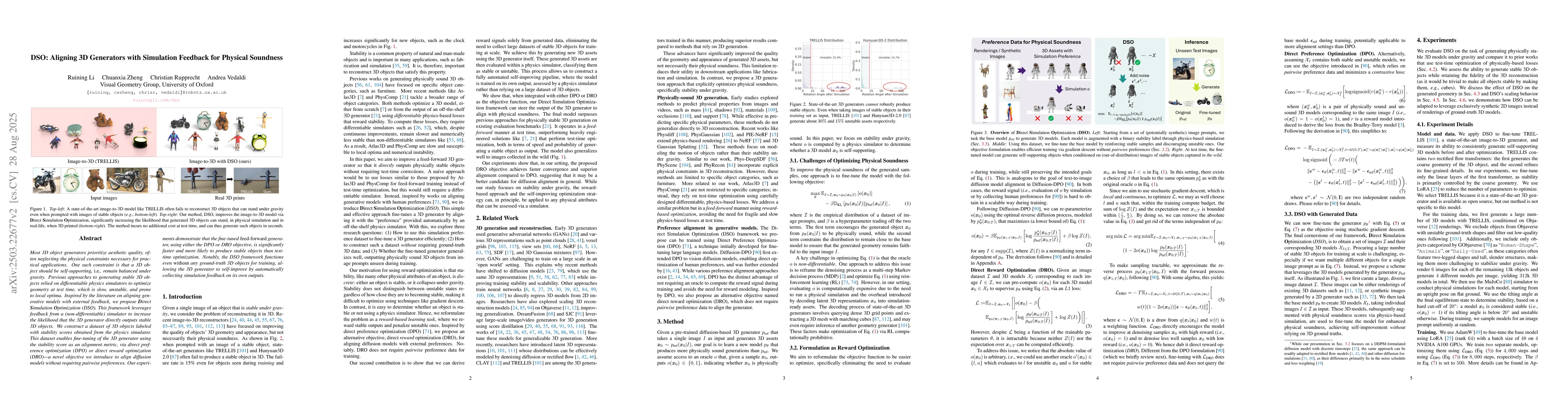 Thumbnail for DSO: Aligning 3D Generators with Simulation Feedback for Physical
  Soundness