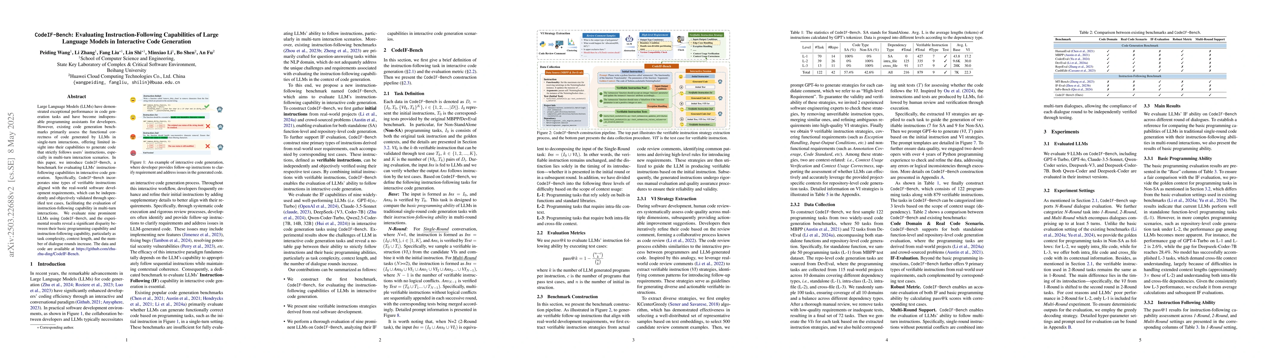 Thumbnail for CodeIF-Bench: Evaluating Instruction-Following Capabilities of Large
  Language Models in Interactive Code Generation
