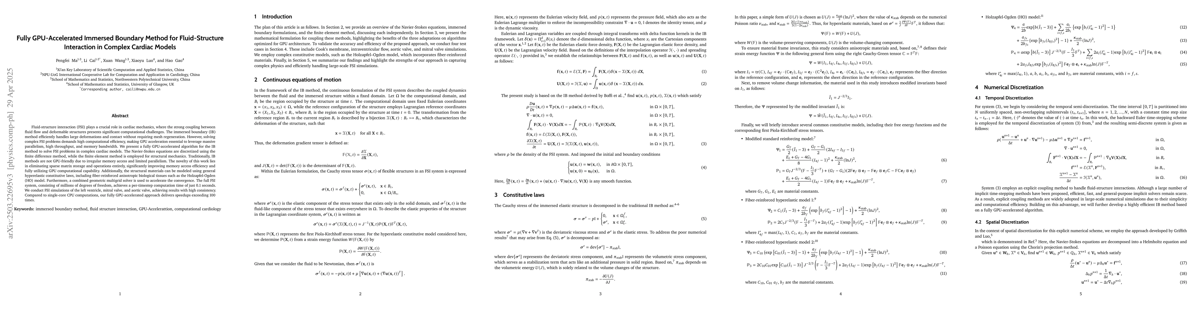 Thumbnail for Fully GPU-Accelerated, Matrix-Free Immersed Boundary Method for Complex
  Fiber-reinforced Hyperelastic Cardiac Models