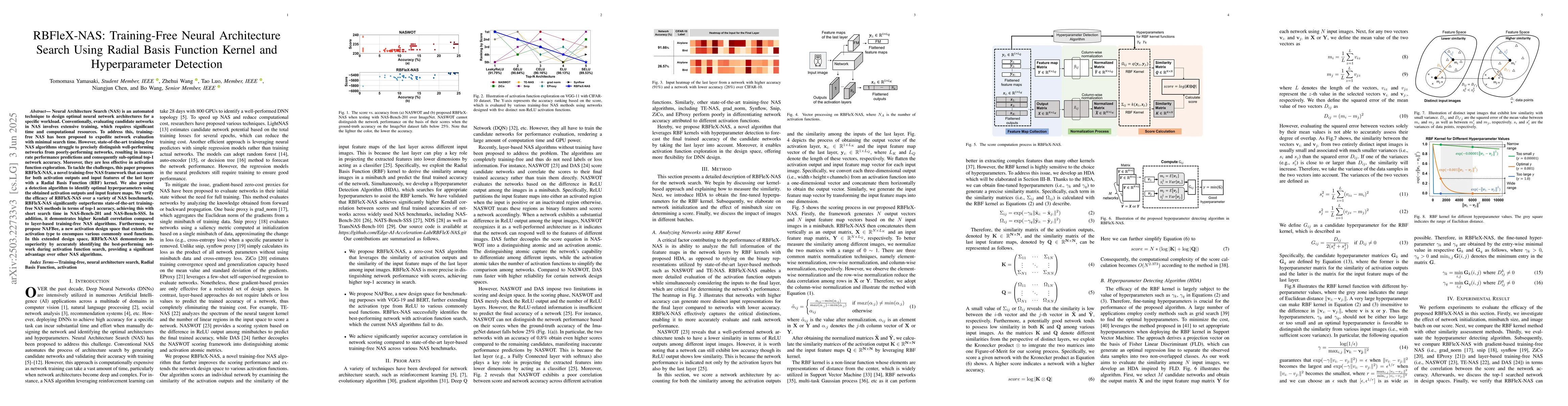 Thumbnail for RBFleX-NAS: Training-Free Neural Architecture Search Using Radial Basis
  Function Kernel and Hyperparameter Detection