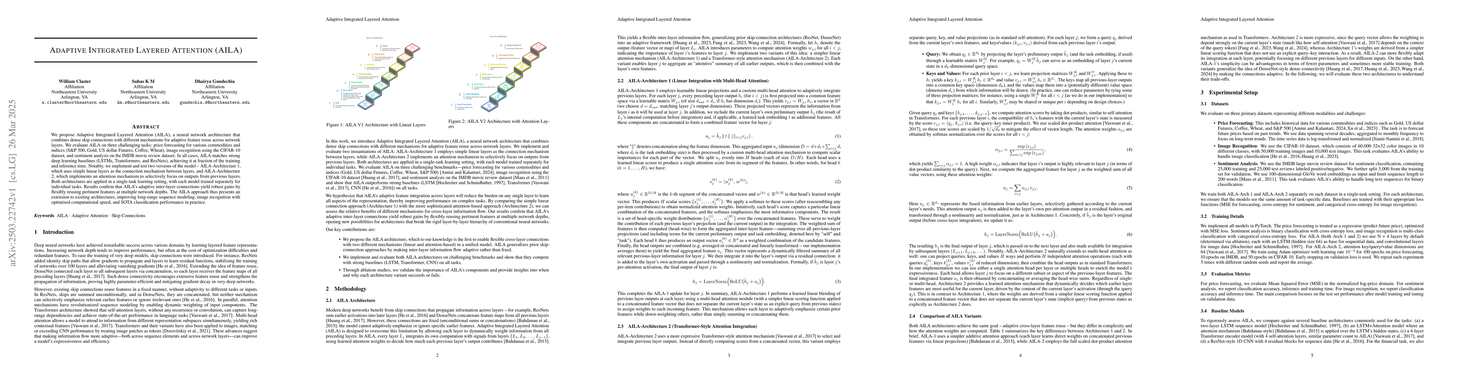 Thumbnail for Adaptive Integrated Layered Attention (AILA)