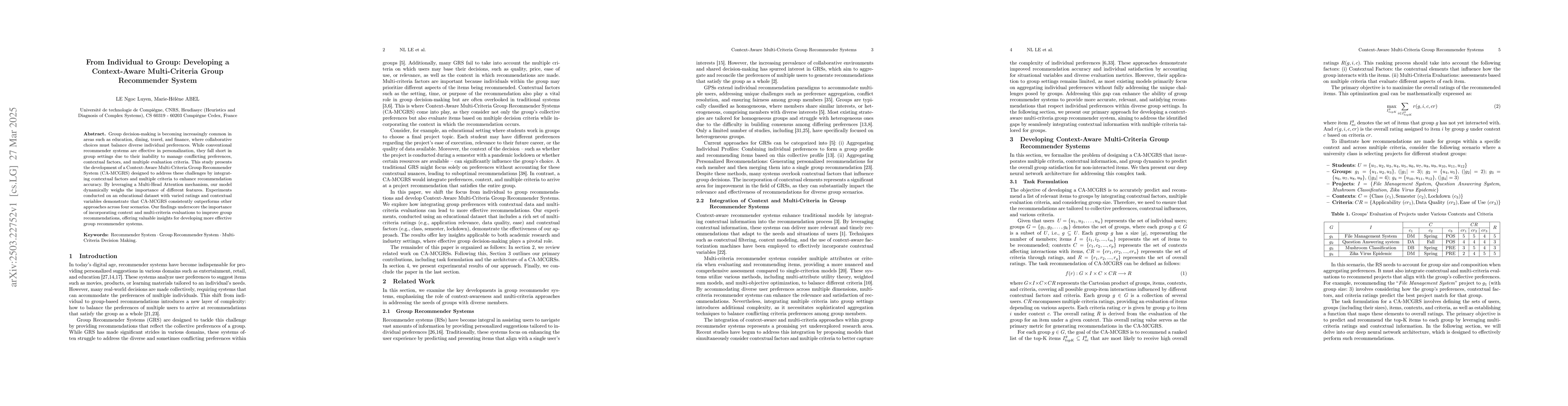 Thumbnail for From Individual to Group: Developing a Context-Aware Multi-Criteria
  Group Recommender System