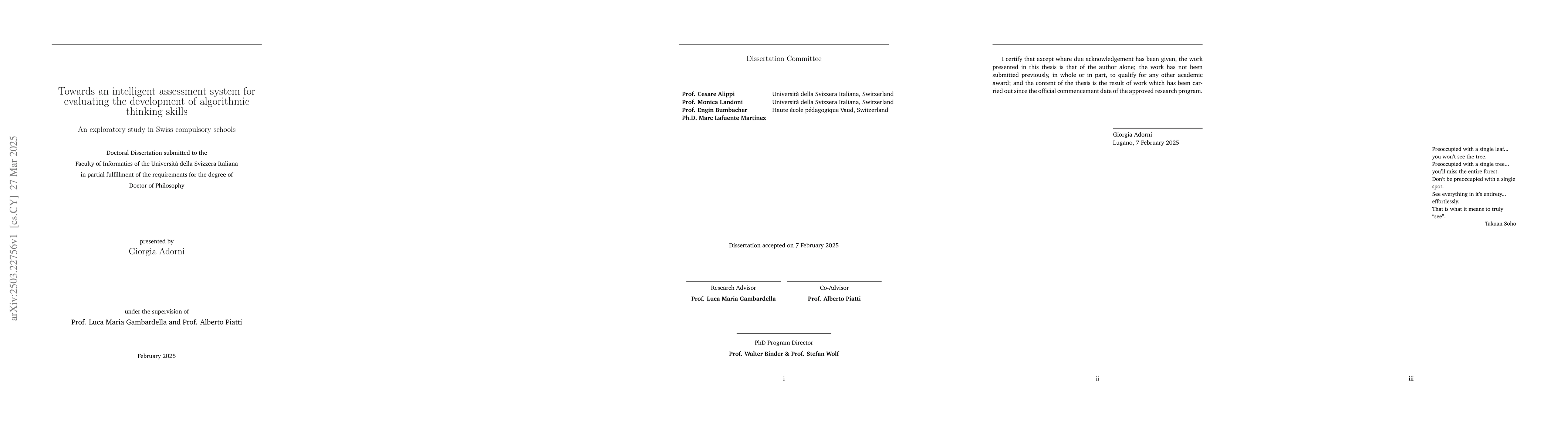Thumbnail for Towards an intelligent assessment system for evaluating the development
  of algorithmic thinking skills: An exploratory study in Swiss compulsory
  schools