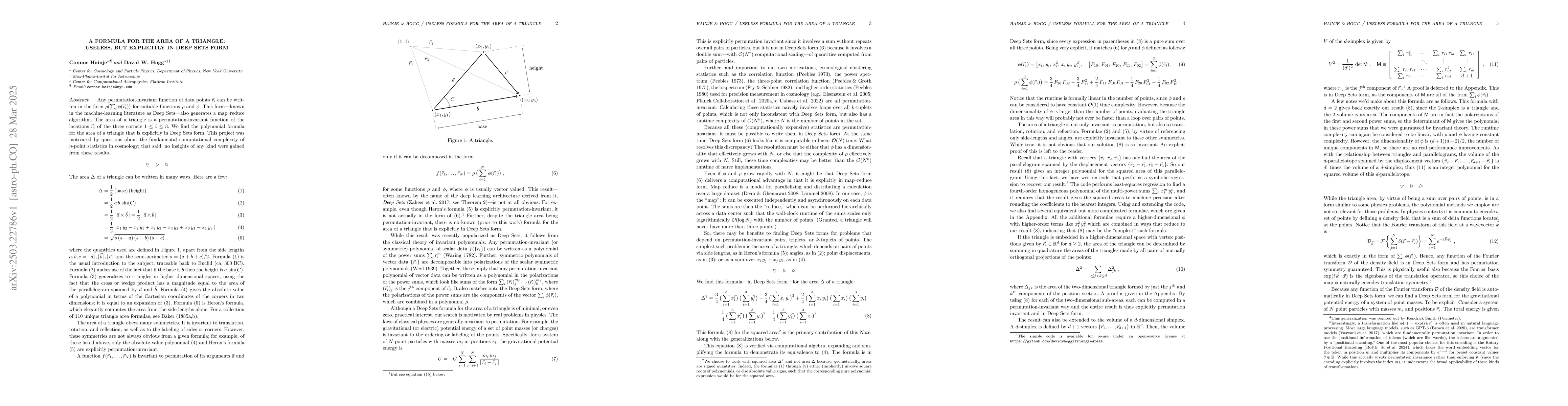 Thumbnail for A formula for the area of a triangle: Useless, but explicitly in Deep
  Sets form