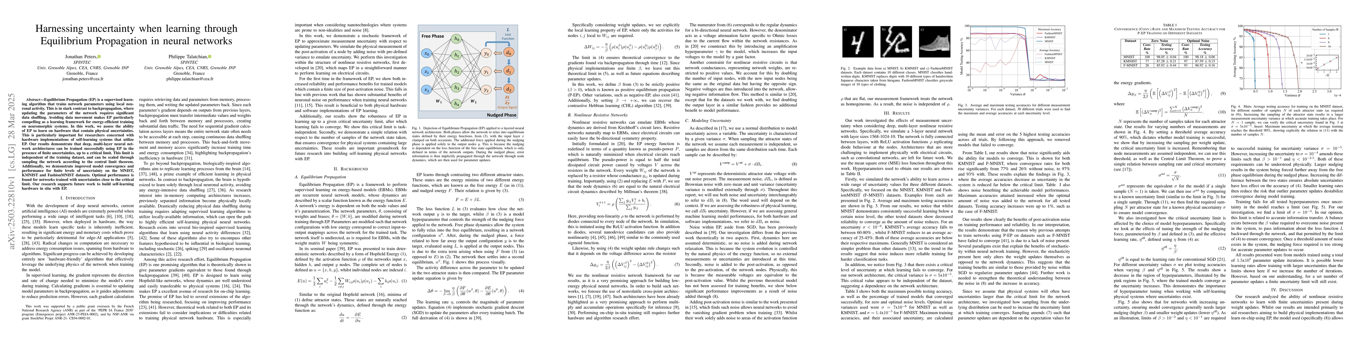 Thumbnail for Harnessing uncertainty when learning through Equilibrium Propagation in
  neural networks