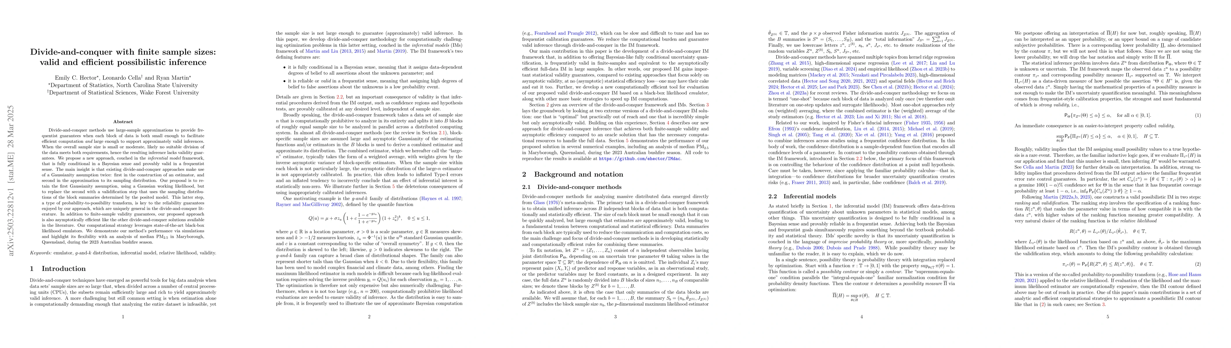 Thumbnail for Divide-and-conquer with finite sample sizes: valid and efficient
  possibilistic inference