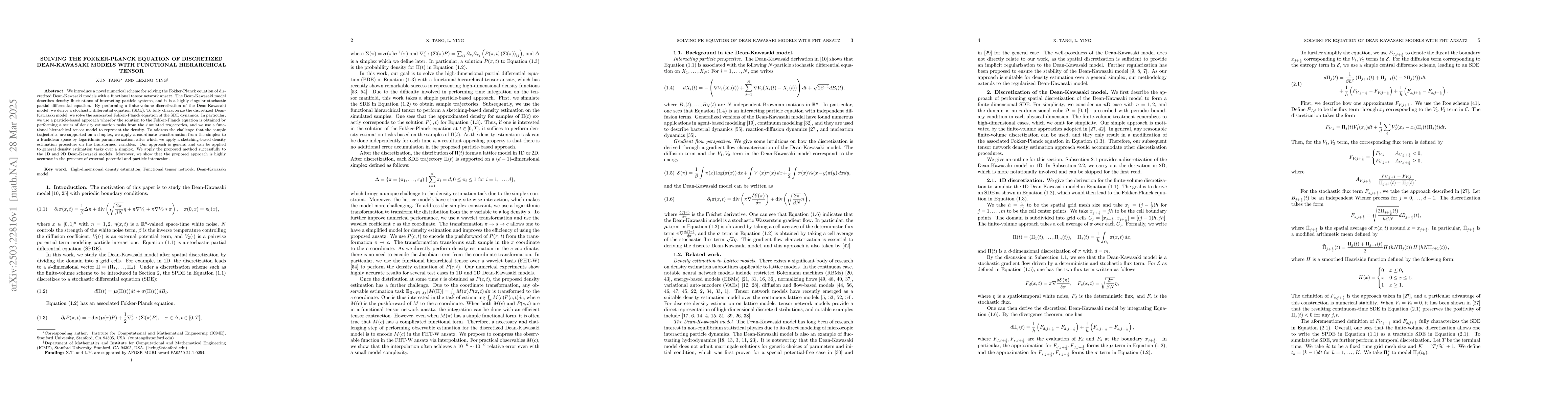 Thumbnail for Solving the Fokker-Planck equation of discretized Dean-Kawasaki models
  with functional hierarchical tensor