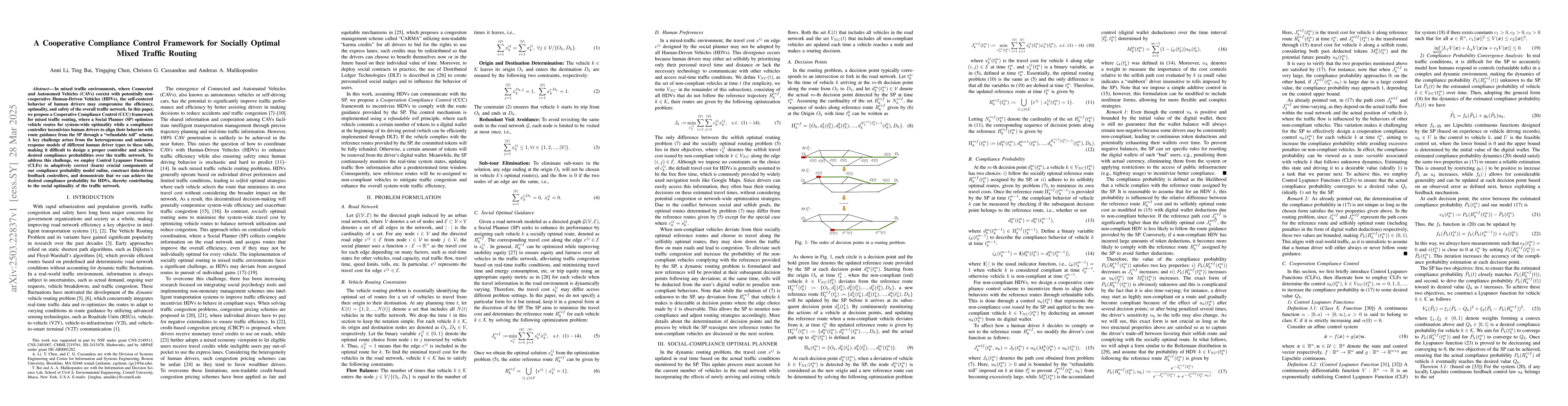 Thumbnail for A Cooperative Compliance Control Framework for Socially Optimal Mixed
  Traffic Routing