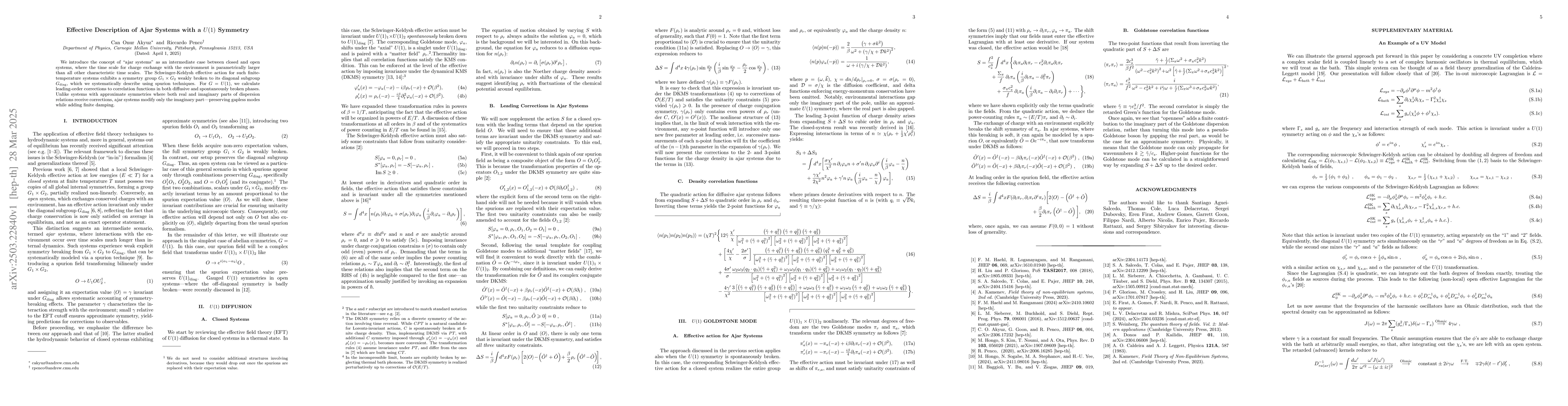 Thumbnail for Effective Description of Ajar Systems with a $U(1)$ Symmetry