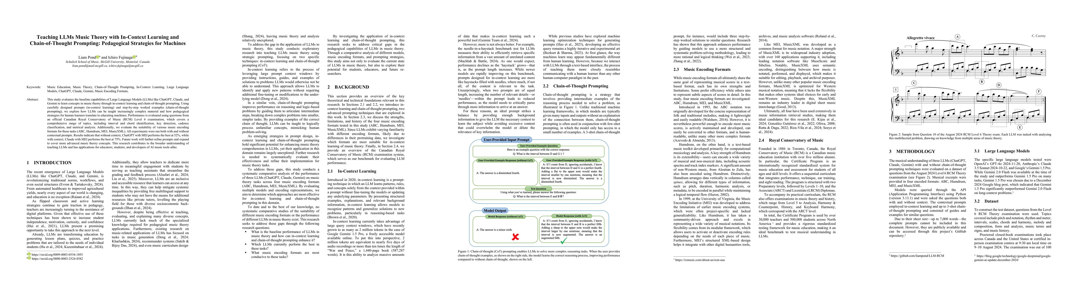 Thumbnail for Teaching LLMs Music Theory with In-Context Learning and Chain-of-Thought
  Prompting: Pedagogical Strategies for Machines