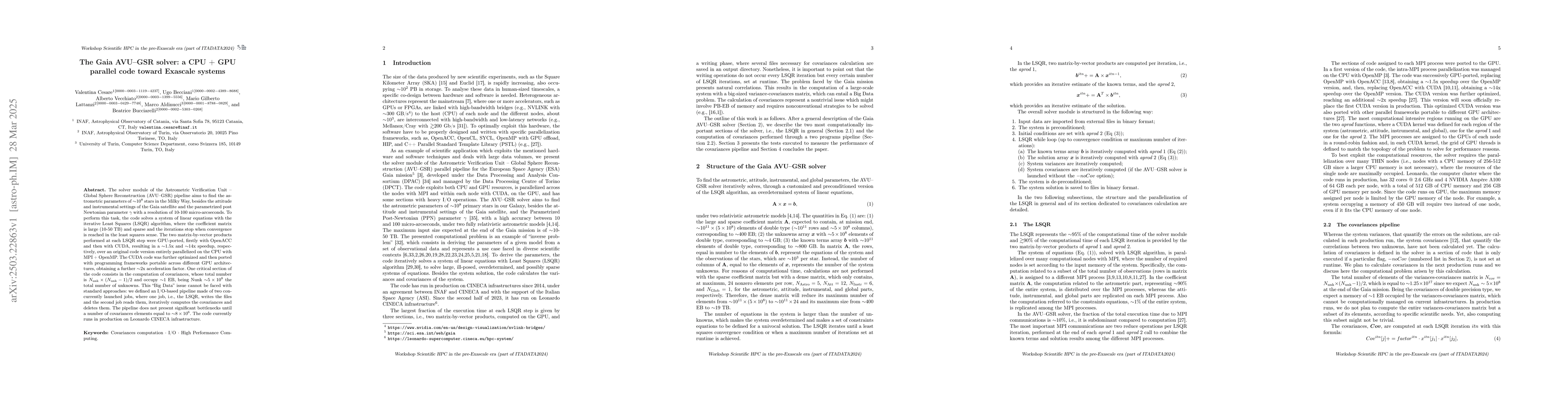 Thumbnail for The Gaia AVU-GSR solver: a CPU + GPU parallel code toward Exascale
  systems