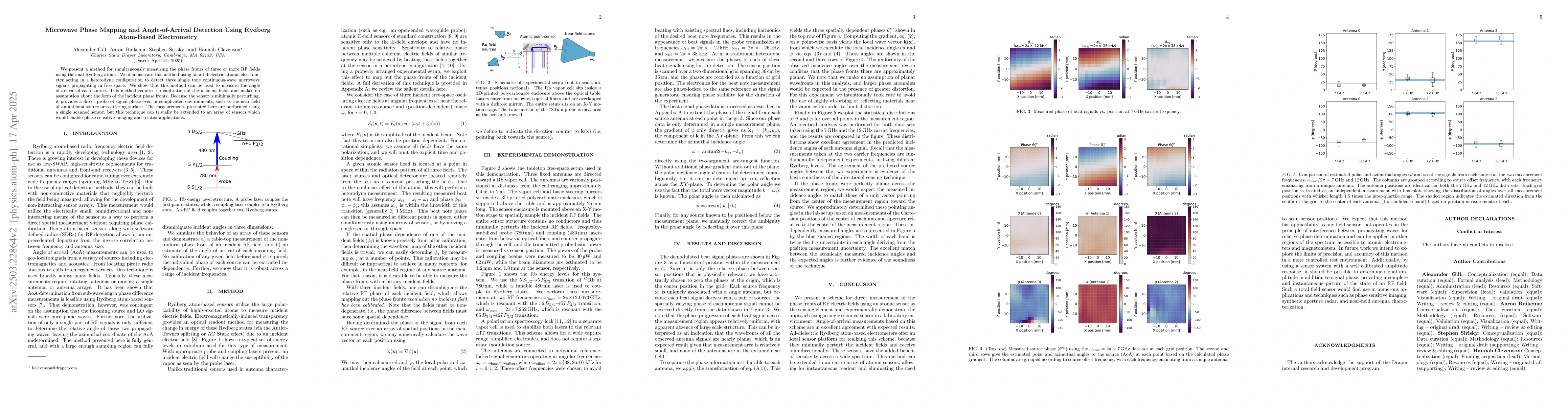 Thumbnail for Microwave Phase Mapping and Angle-of-Arrival Detection Using Rydberg
  Atom-Based Electrometry