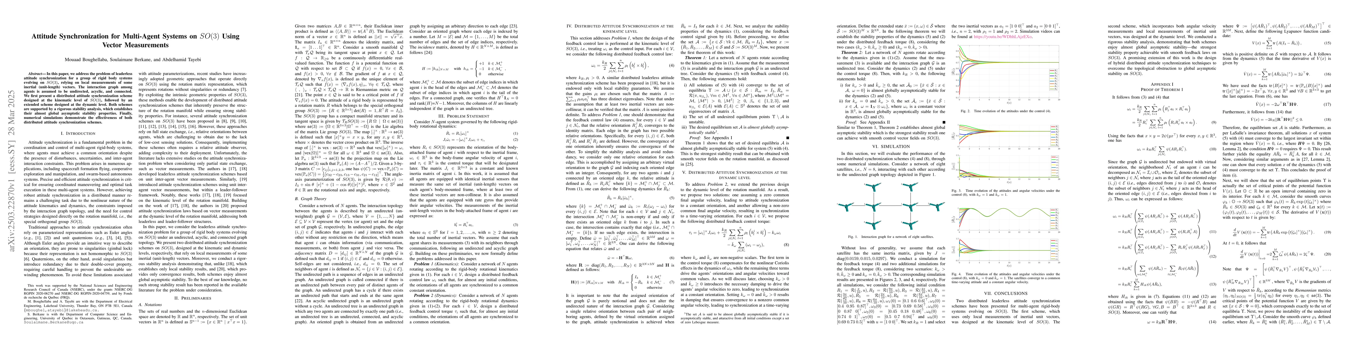 Thumbnail for Attitude Synchronization for Multi-Agent Systems on SO(3) Using Vector
  Measurements