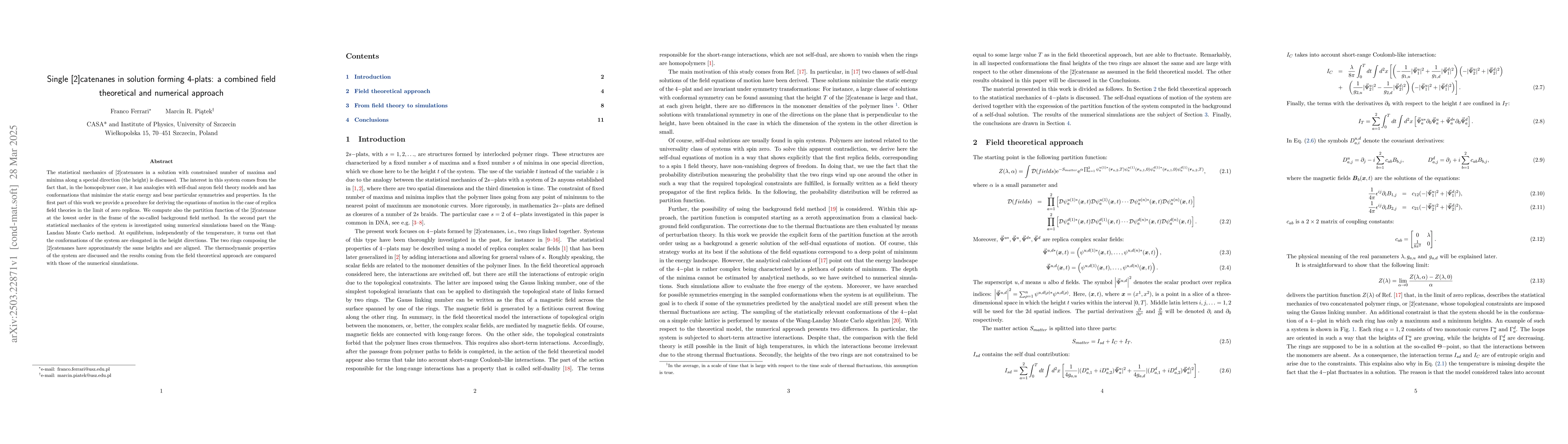Thumbnail for Single [2]catenanes in solution forming ${\sf 4}$-plats: a combined
  field theoretical and numerical approach