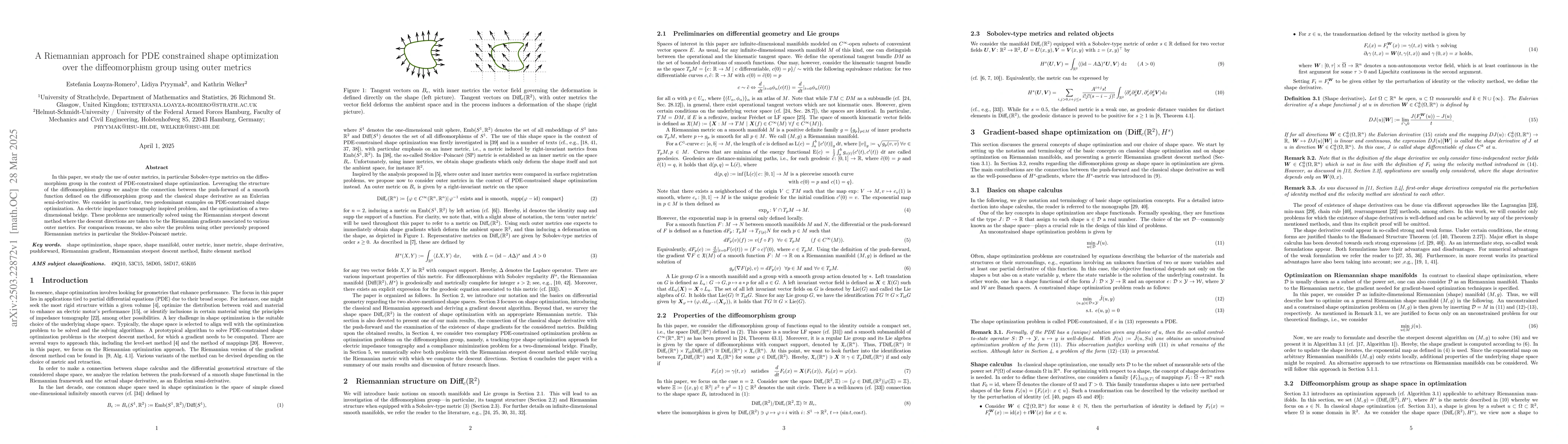 Thumbnail for A Riemannian approach for PDE constrained shape optimization over the
  diffeomorphism group using outer metrics