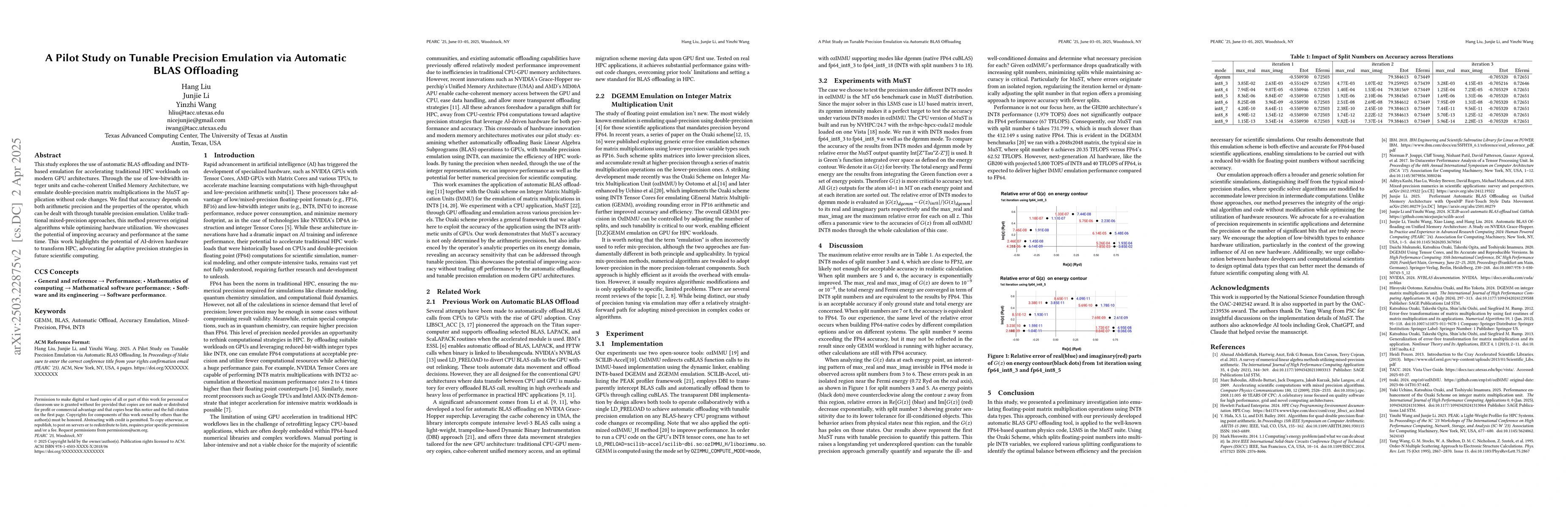 Thumbnail for A Pilot Study on Tunable Precision Emulation via Automatic BLAS
  Offloading