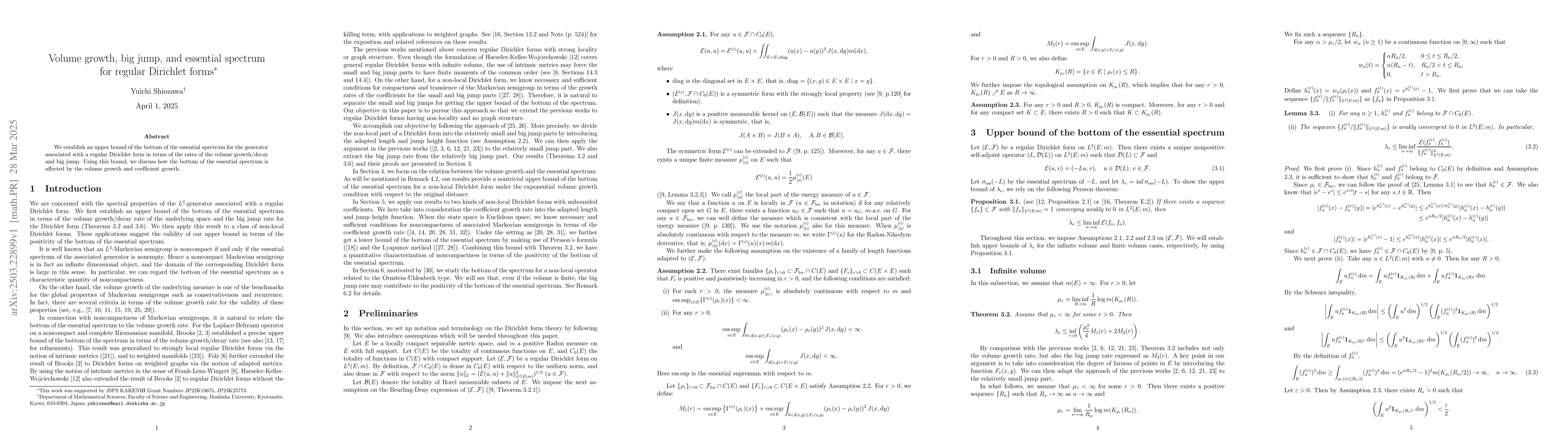 Thumbnail for Volume growth, big jump, and essential spectrum for regular Dirichlet
  forms
