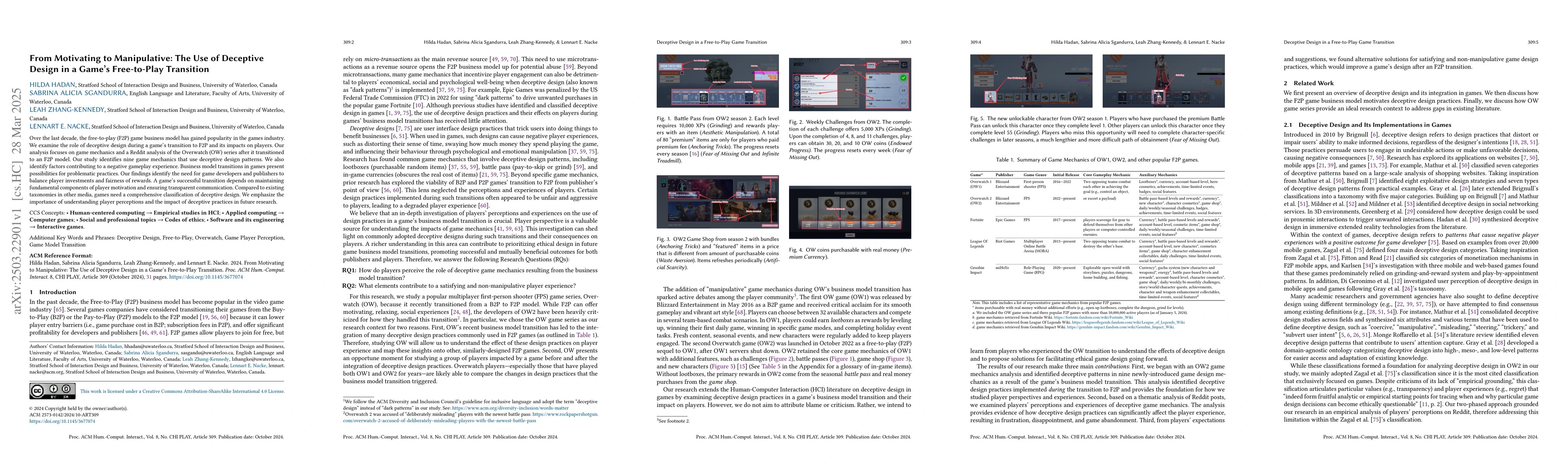 Thumbnail for From Motivating to Manipulative: The Use of Deceptive Design in a Game's
  Free-to-Play Transition