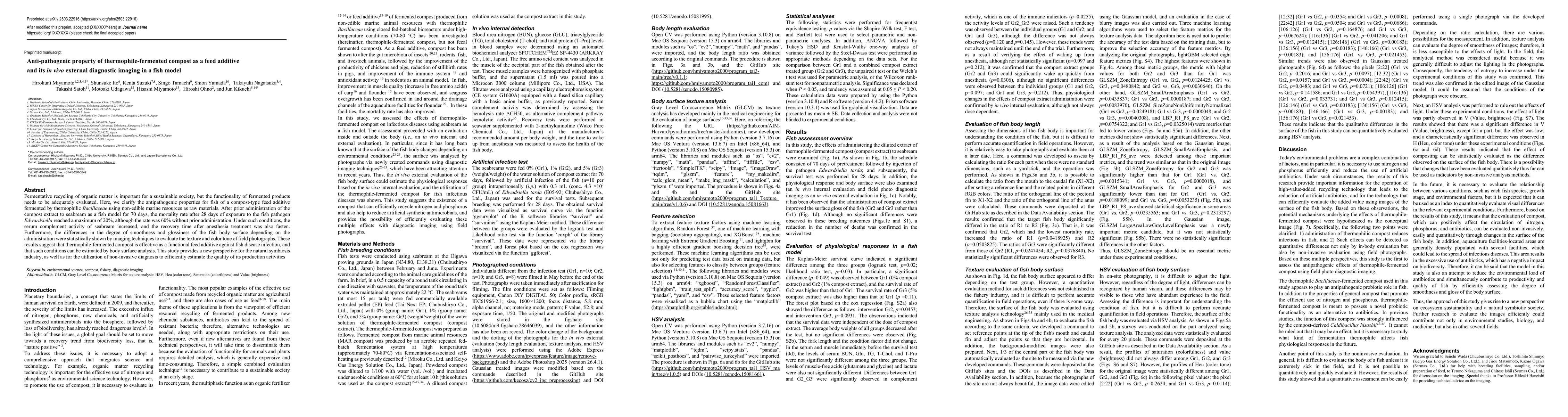 Thumbnail for Anti-pathogenic property of thermophile-fermented compost as a feed
  additive and its in vivo external diagnostic imaging in a fish model