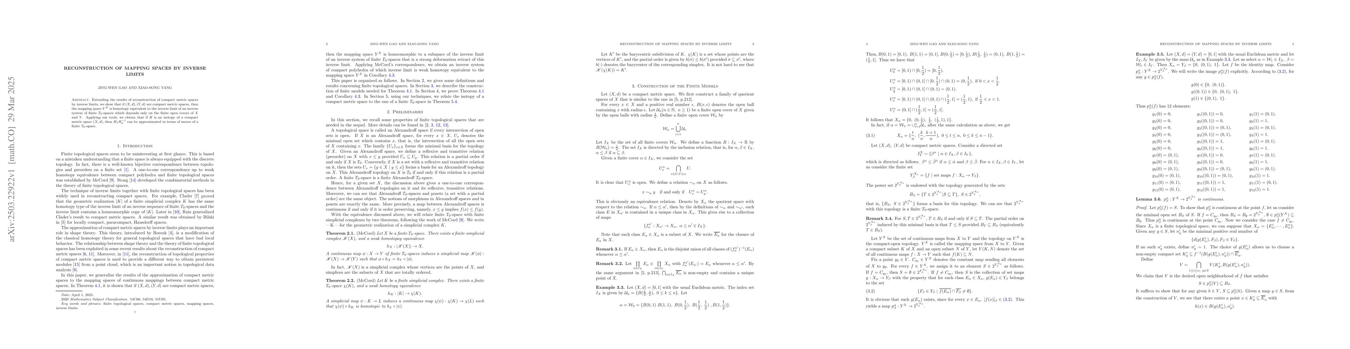 Thumbnail for Reconstruction of mapping spaces by inverse limits