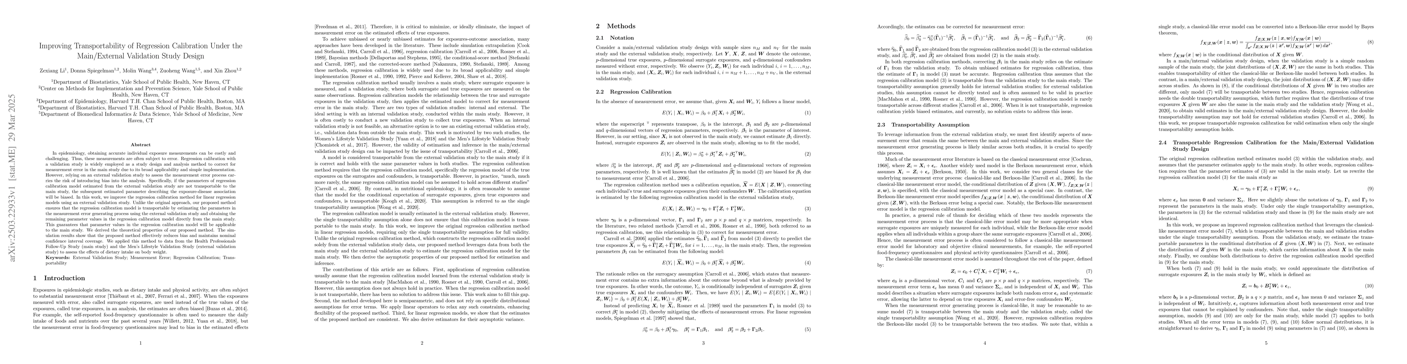 Thumbnail for Improving Transportability of Regression Calibration Under the
  Main/External Validation Study Design