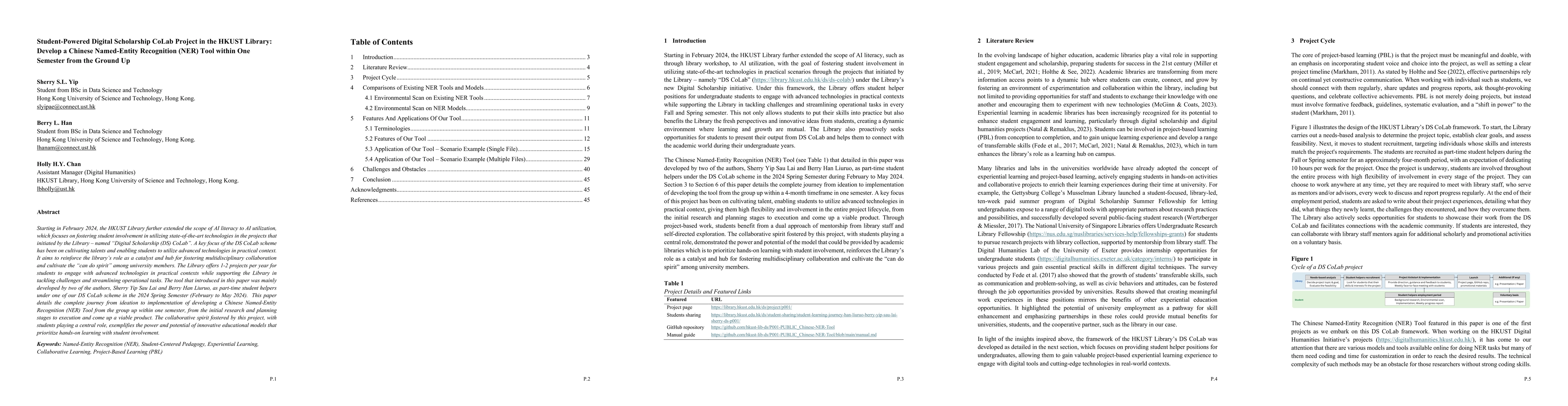 Thumbnail for Student-Powered Digital Scholarship CoLab Project in the HKUST Library:
  Develop a Chinese Named-Entity Recognition (NER) Tool within One Semester
  from the Ground Up