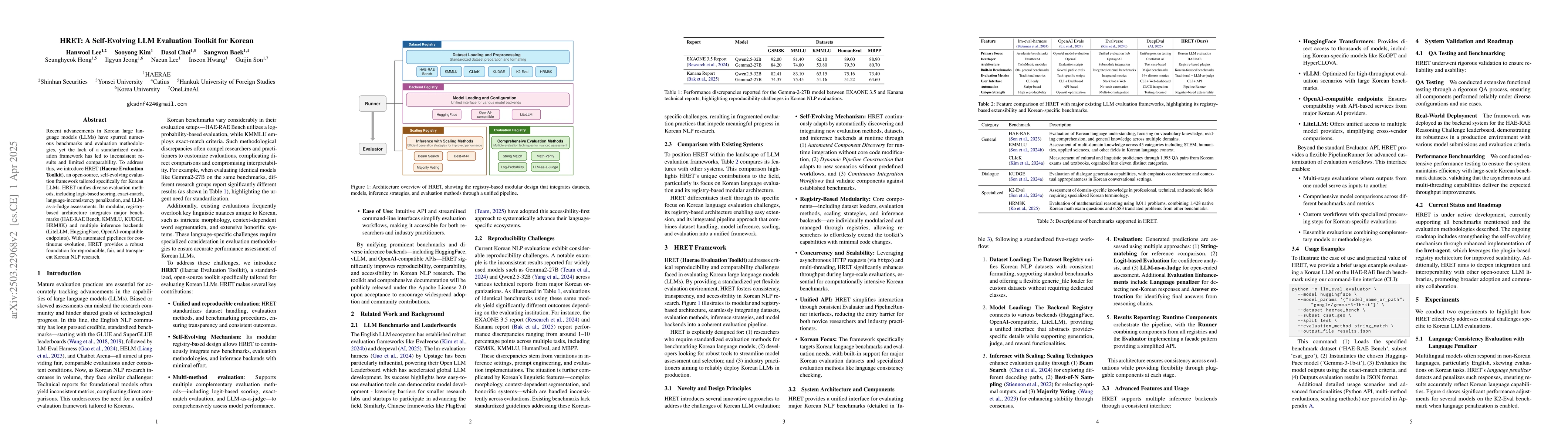 Thumbnail for HRET: A Self-Evolving LLM Evaluation Toolkit for Korean