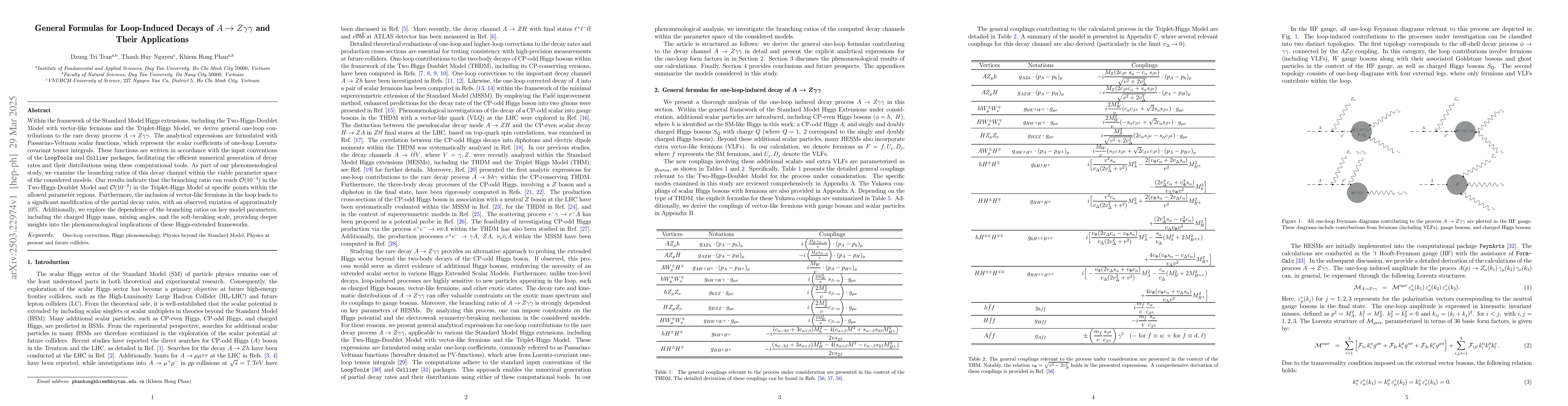 Thumbnail for General Formulas for Loop-Induced Decays of $A \to Zγγ$ and
  Their Applications
