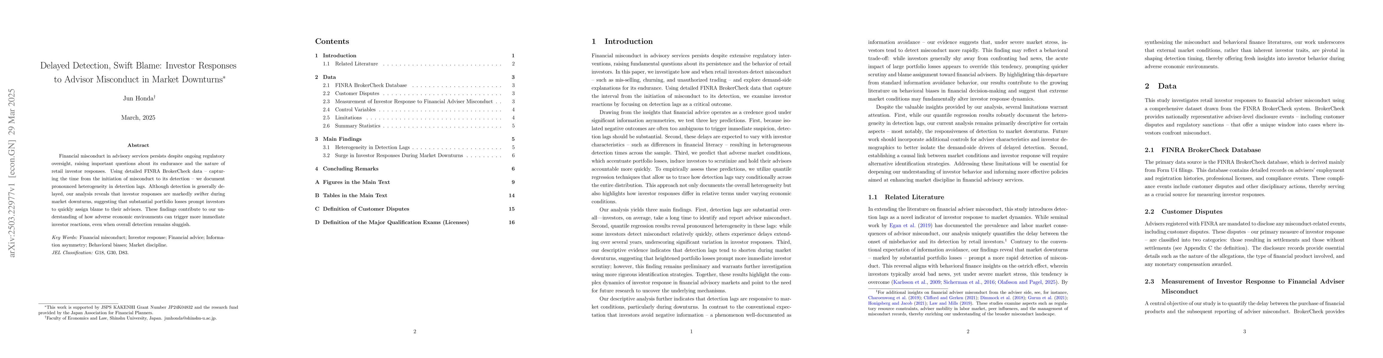Thumbnail for Delayed Detection, Swift Blame: Investor Responses to Advisor Misconduct
  in Market Downturns