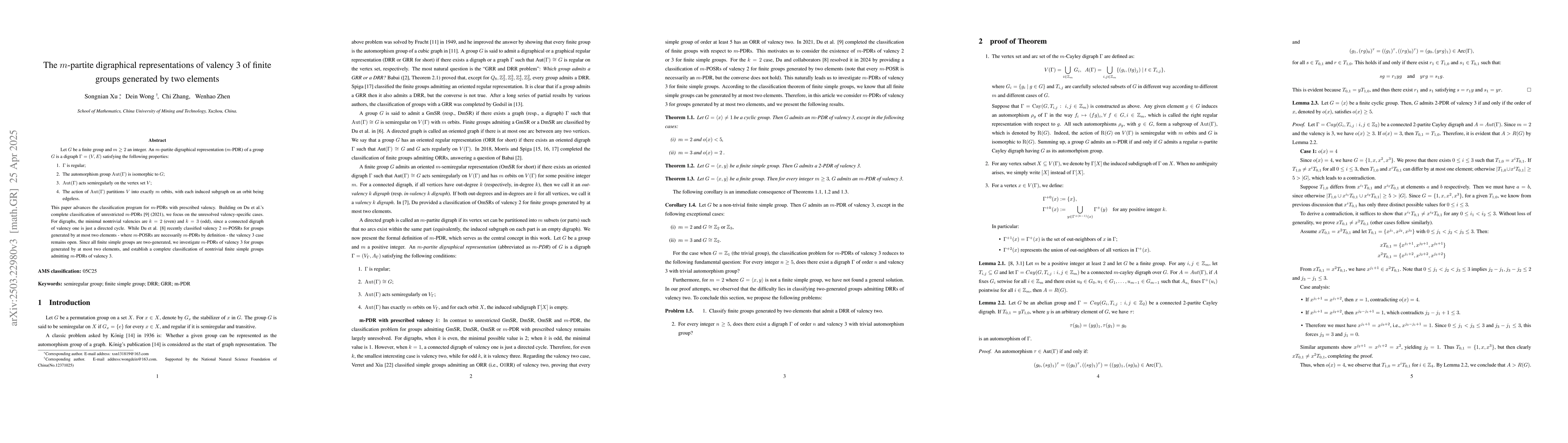 Thumbnail for The $m$-partite digraphical representations of valency 3 of finite
  groups generated by two elements