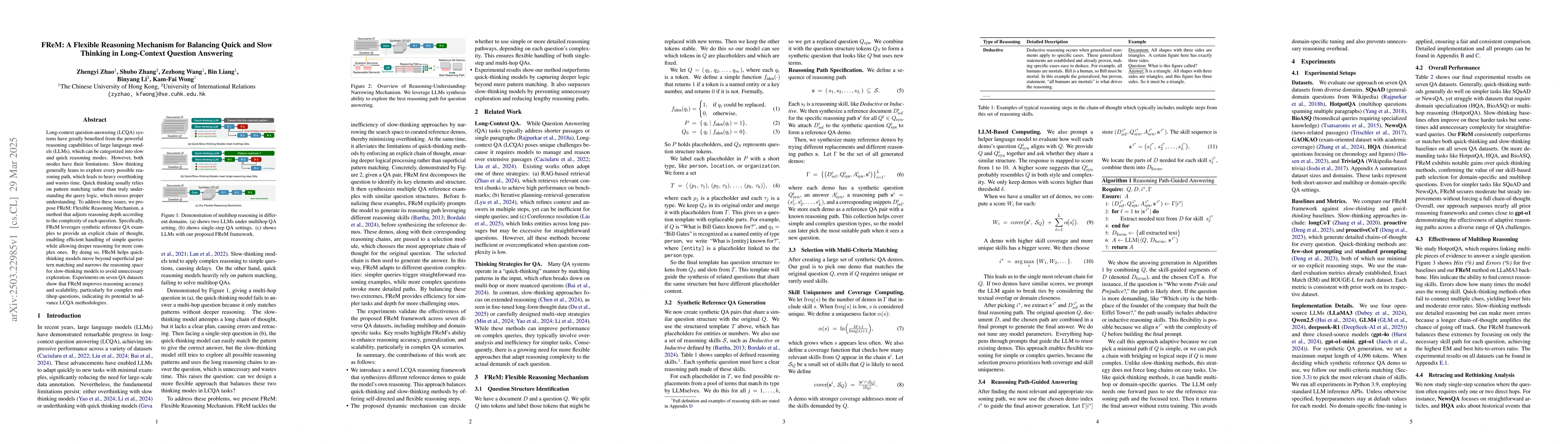 Thumbnail for FReM: A Flexible Reasoning Mechanism for Balancing Quick and Slow
  Thinking in Long-Context Question Answering