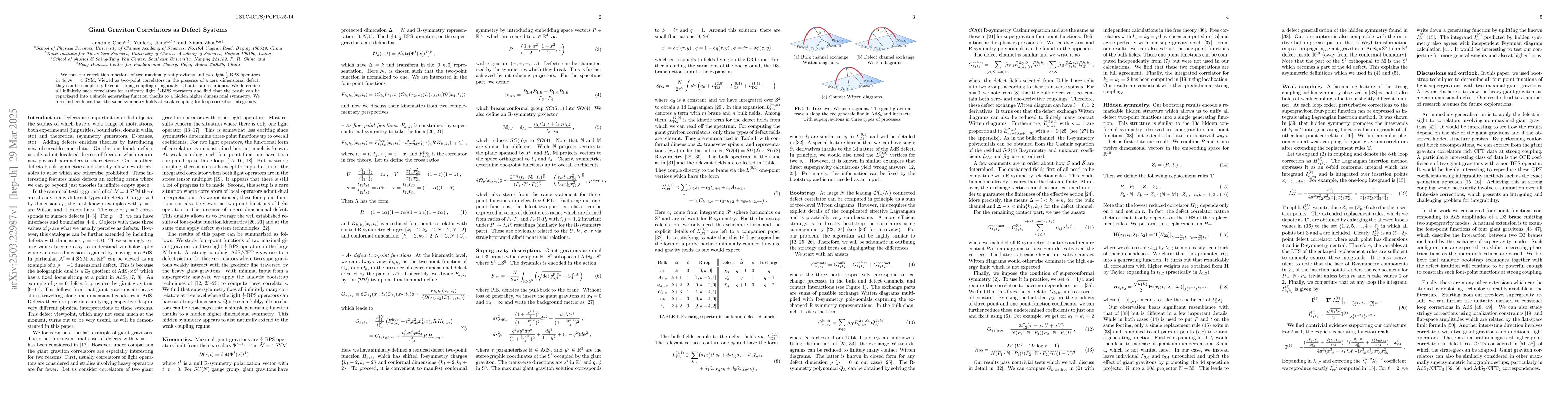 Thumbnail for Giant Graviton Correlators as Defect Systems