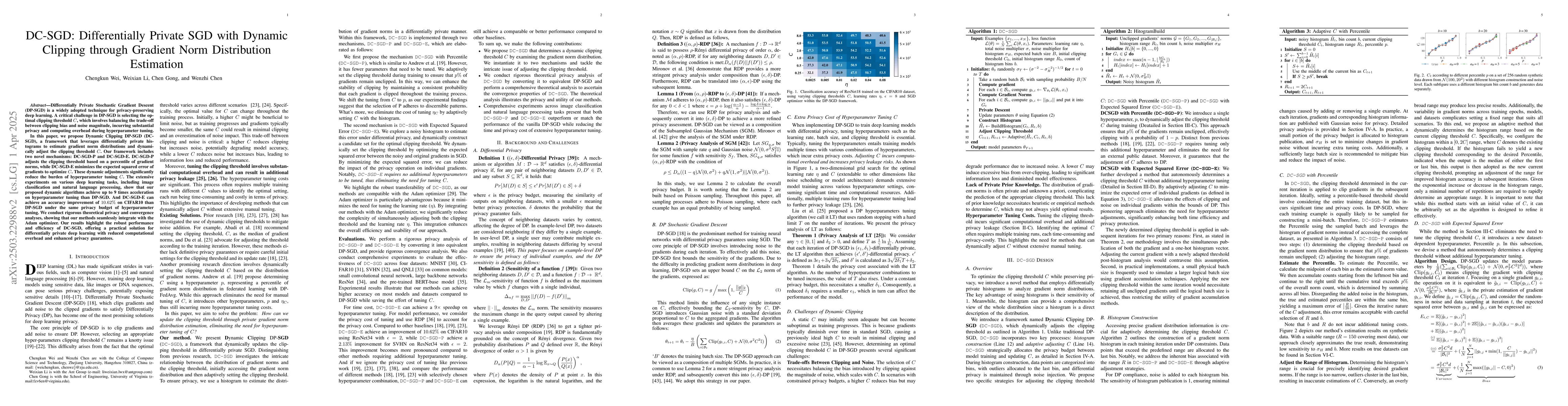 Thumbnail for DC-SGD: Differentially Private SGD with Dynamic Clipping through
  Gradient Norm Distribution Estimation