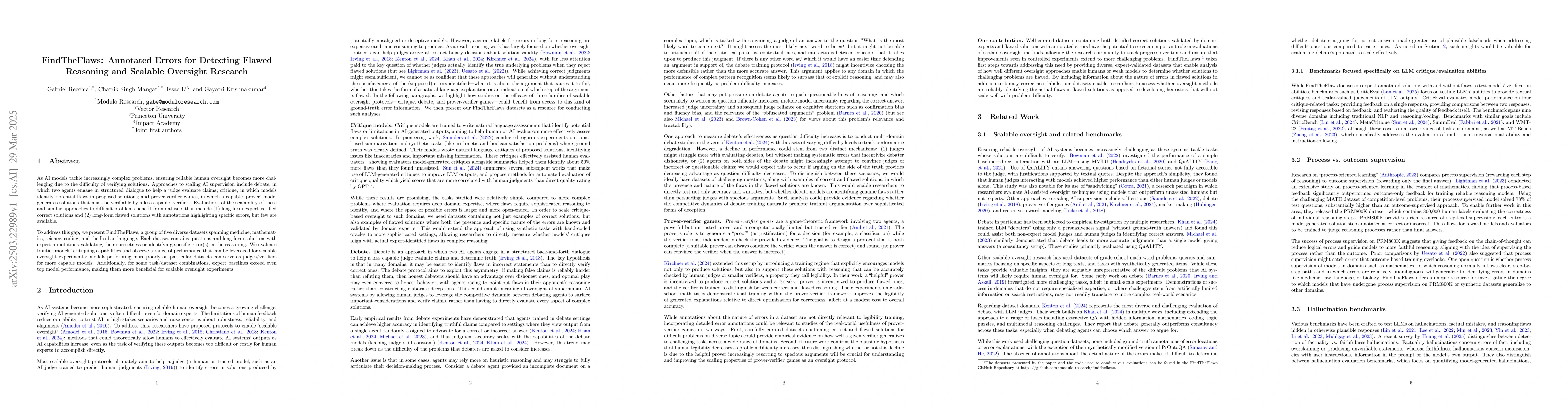 Thumbnail for FindTheFlaws: Annotated Errors for Detecting Flawed Reasoning and
  Scalable Oversight Research