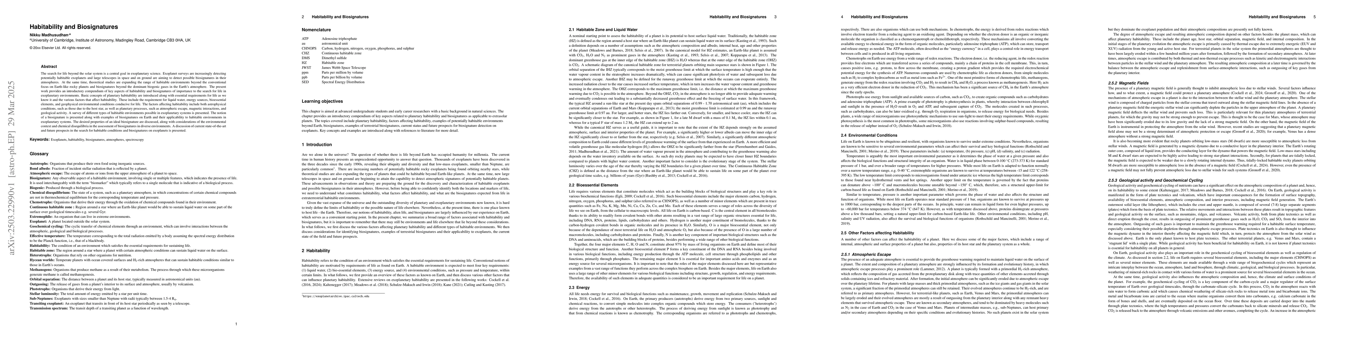 Thumbnail for Habitability and Biosignatures