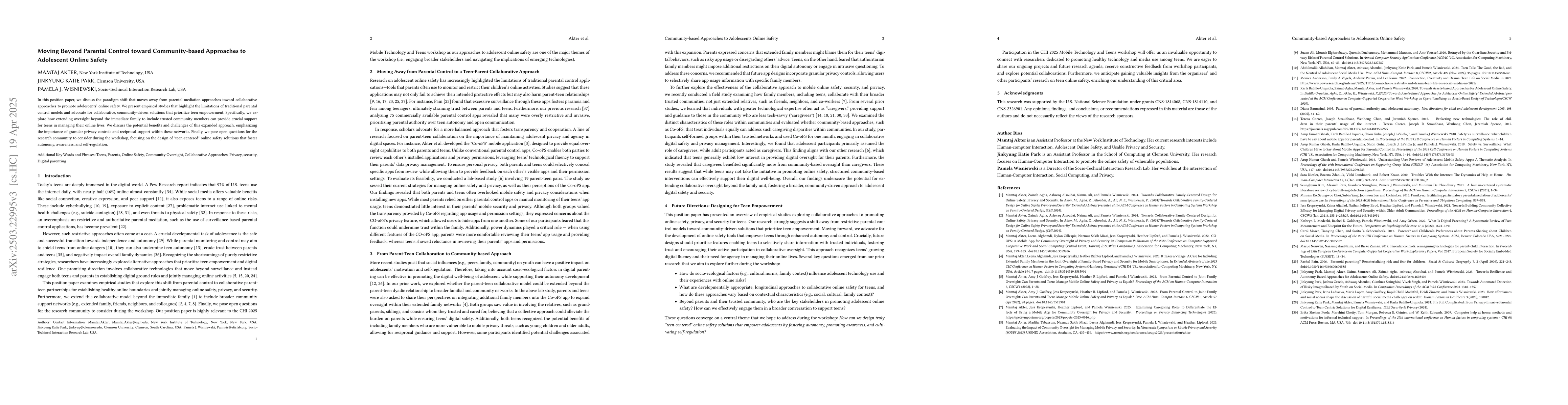 Thumbnail for Moving Beyond Parental Control toward Community-based Approaches to
  Adolescent Online Safety