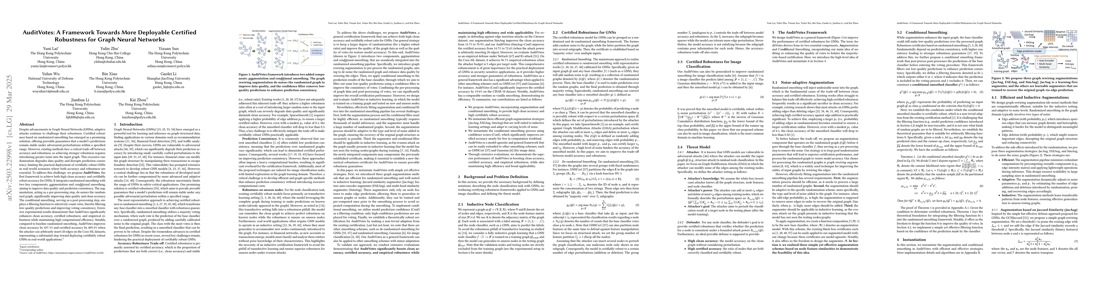 Thumbnail for AuditVotes: A Framework Towards More Deployable Certified Robustness for
  Graph Neural Networks