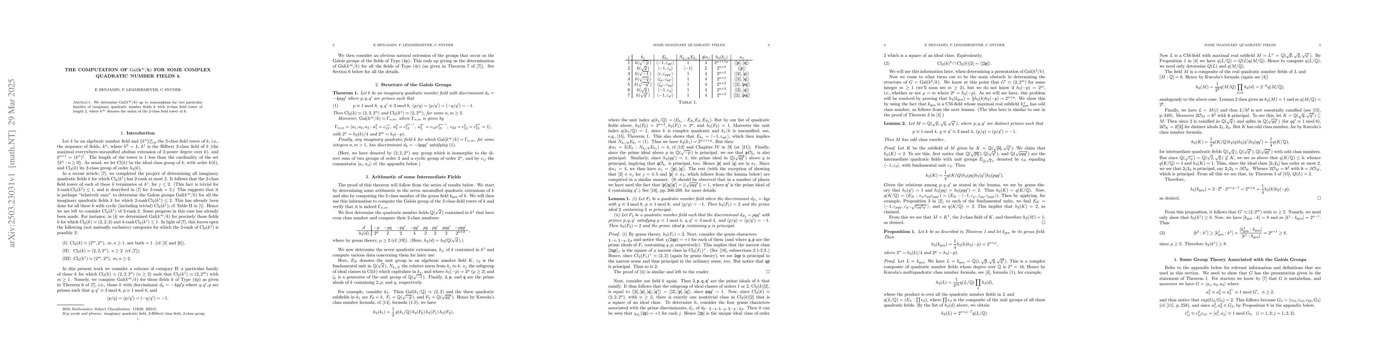 Thumbnail for The Computation of Gal$(k^\infty/k)$ for some Complex Quadratic Number
  Fields $k$