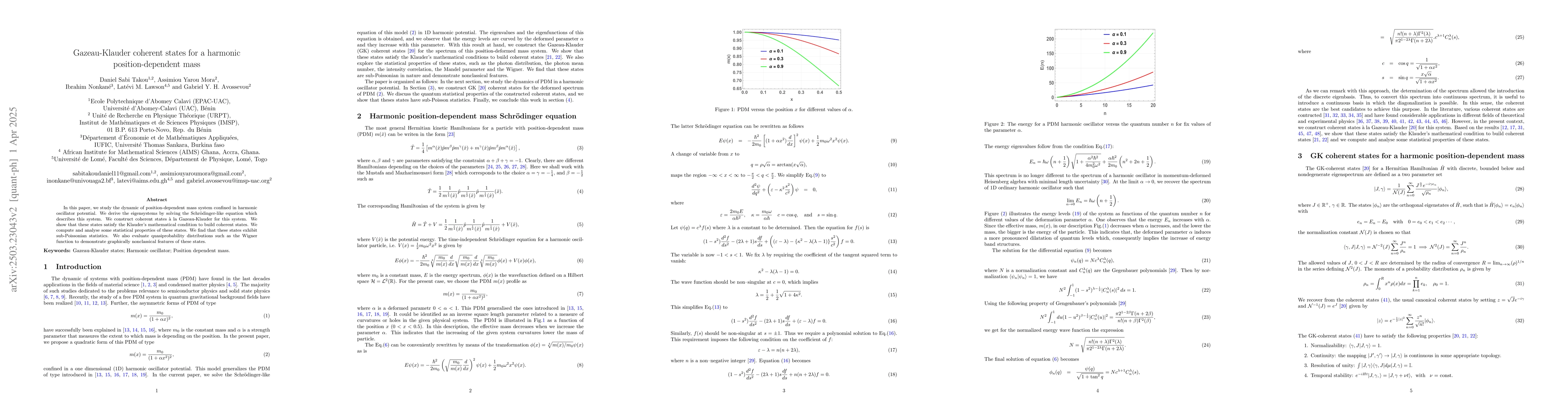 Thumbnail for Gazeau-Klauder coherent states for a harmonic position-dependent mass